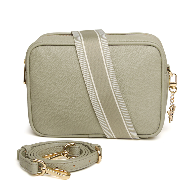 Alice Wheeler Soho Pistachio bag with matching and patterned adjustable straps
