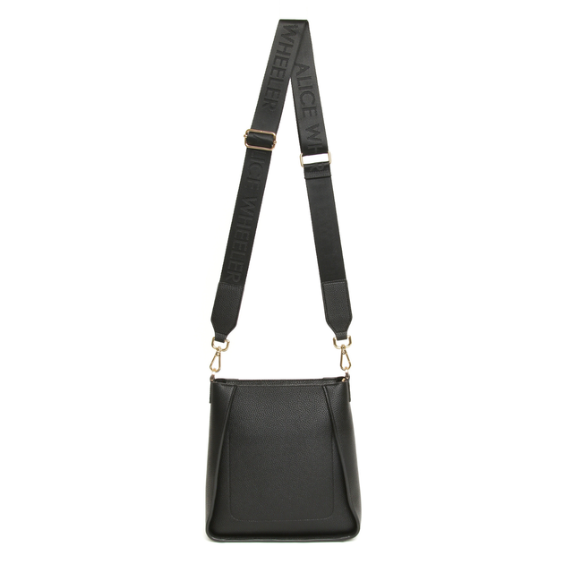 Alice Wheeler Kensington Black shoulder bag with adjustable branded strap and textured finish