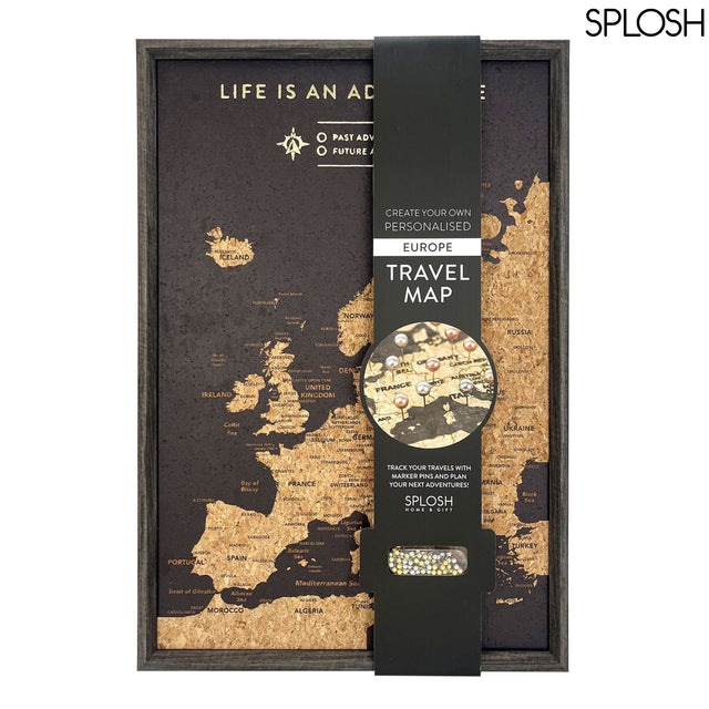 Framed black Europe cork board travel map wall display packaging