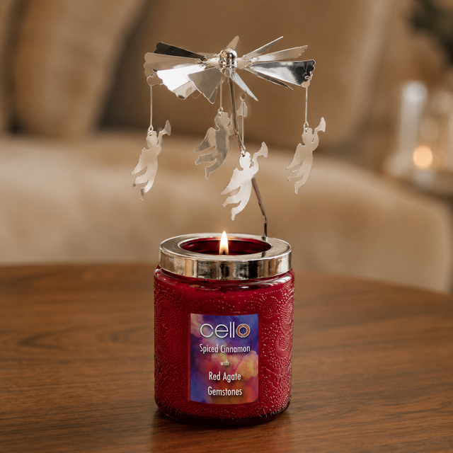 Gemstone Candle with Convection Spinner 200g - Spiced Cinnamon With Red Agate