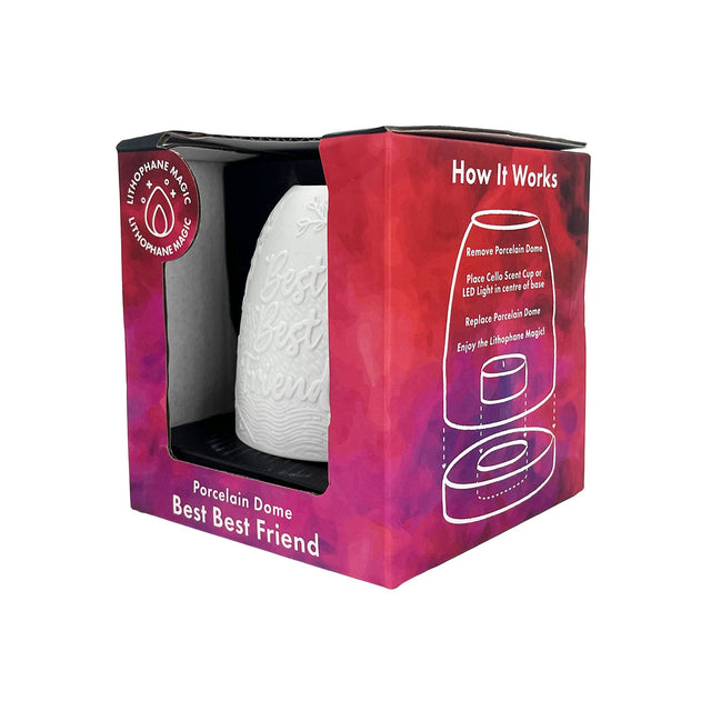 Angled view of Cello Best Best Friend tealight dome packaged in gift box