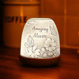 Amazing Mum Cello porcelain tealight dome glowing in warm ambient lighting