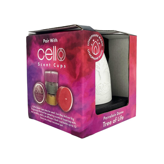 Cello Tree of Life porcelain tealight dome boxed product side angle