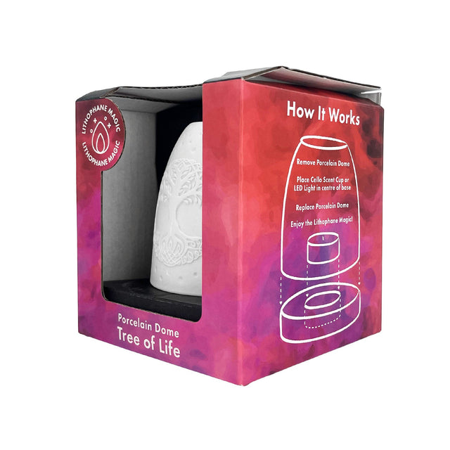 Cello Tree of Life porcelain tealight dome boxed product side angle