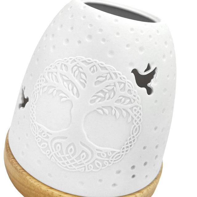 Close-up detail of Tree of Life porcelain design on Cello tealight dome