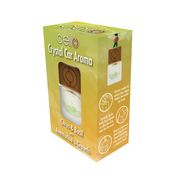 Citrus car air freshener with elegant Aventurine crystal detail