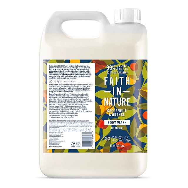 Faith In Nature Grapefruit and Orange Body Wash Refill 5L natural vegan shower gel