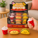Fast food squishy fidget toy in assorted hot dog, taco and soda cup designs for stress relief and sensory play