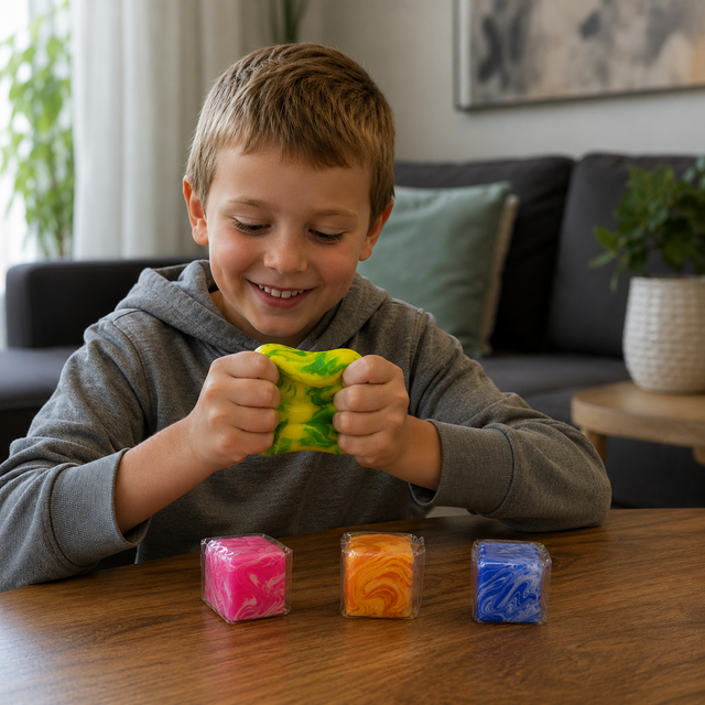 Gel-filled Marble Cube squishy fidget toy with slow-rise texture and unique marble-effect finish