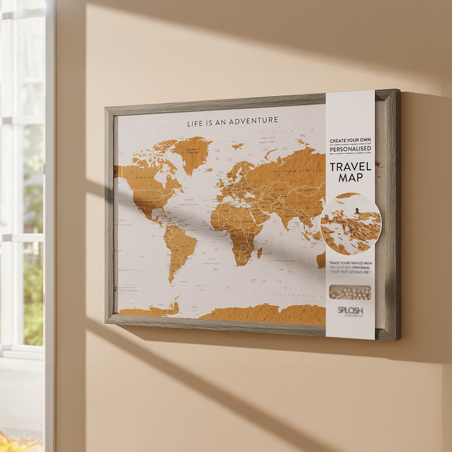 Grey world travel map push pin board wall decor for tracking travel destinations