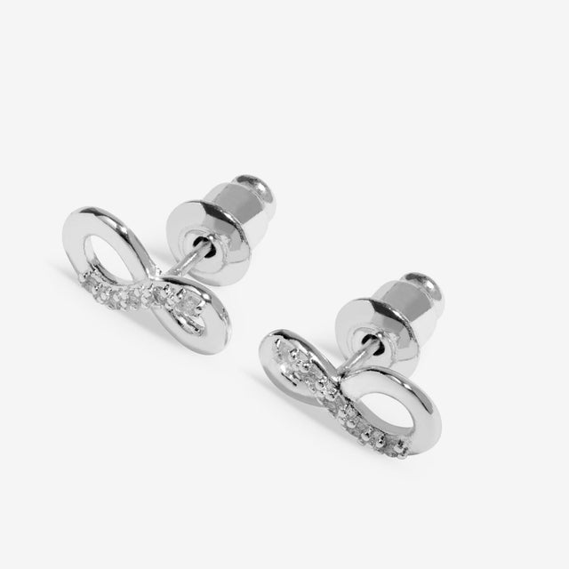 Silver infinity earrings detail view