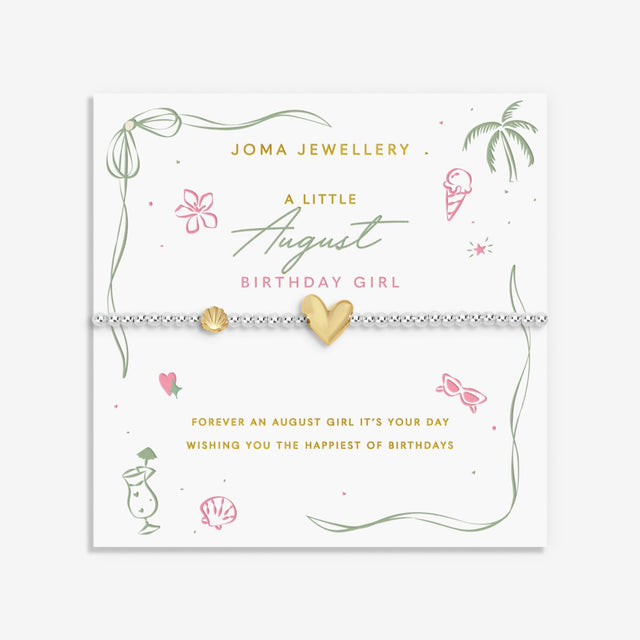 Joma Jewellery A Little August birth month bracelet on sentiment card