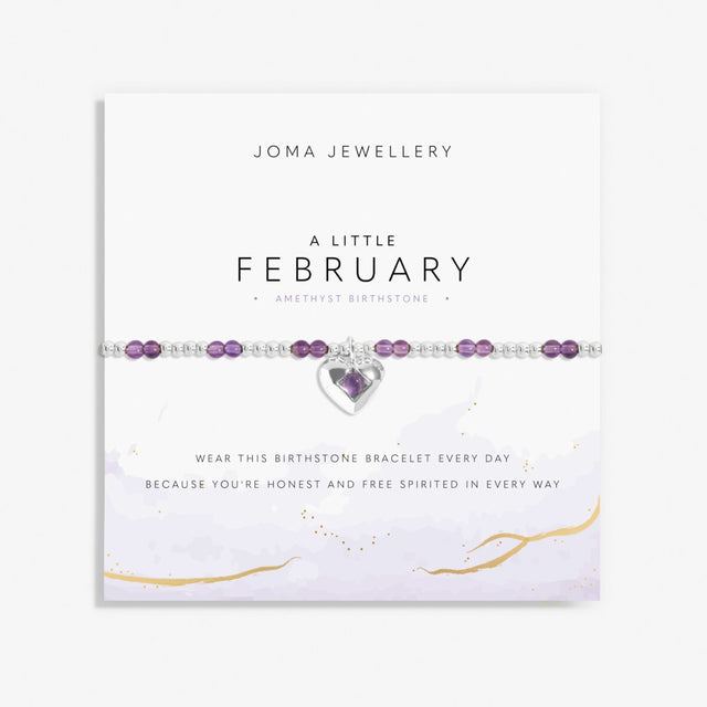 Joma Jewellery A Little February amethyst birthstone bracelet on sentiment card