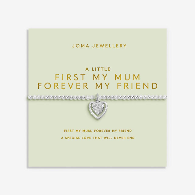 Joma Jewellery A Little First My Mum Forever My Friend silver plated bracelet on Mother’s Day sentiment card