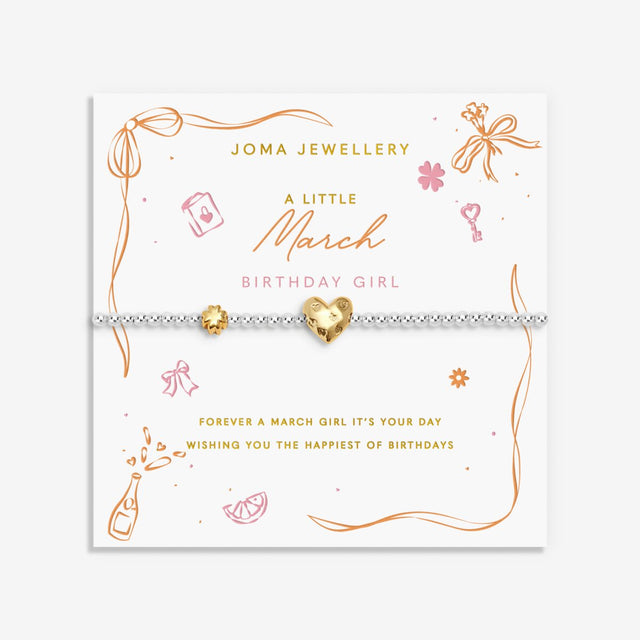 Joma Jewellery A Little March birth month bracelet on sentiment card