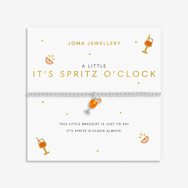 Joma Jewellery A Little Vibes It’s Spritz O’Clock silver-plated bracelet presented on a colourful illustrated sentiment card