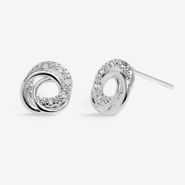 Silver stud earrings present for auntie front view