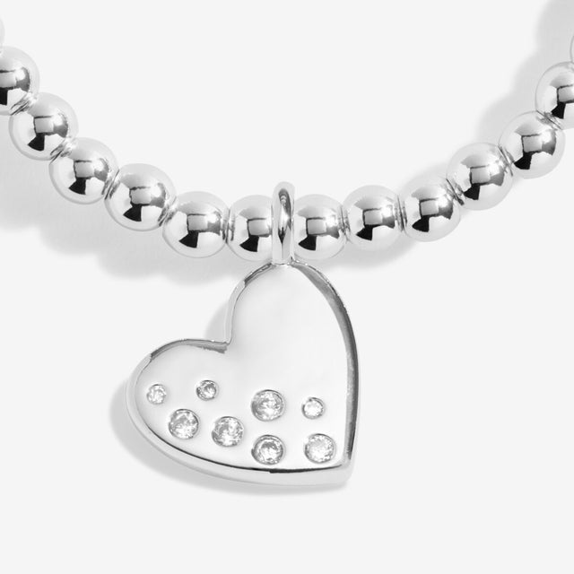 Close-up of heart charm on Joma Jewellery Confetti A Little 30th Birthday silver-plated bracelet