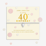 Joma Jewellery Confetti A Little 40th Birthday silver-plated bracelet presented on a sentiment-stamped birthday card