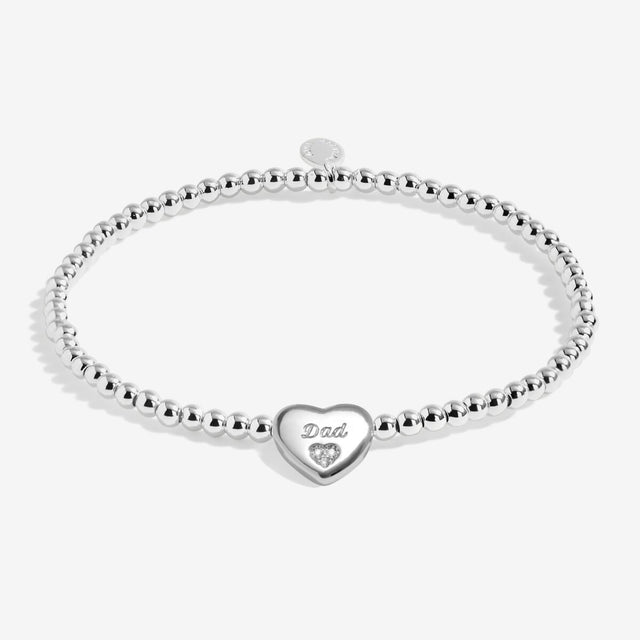 Silver plated beaded bracelet with Dad engraved heart charm and crystal detail
