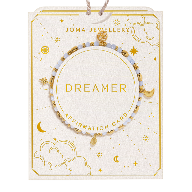 Joma Jewellery Dreamer affirmation bracelet illustrated gift box packaging