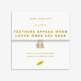 Joma Jewellery A Little Feathers Appear When Loved Ones Are Near bracelet with mixed metal feather charms on gold foil card