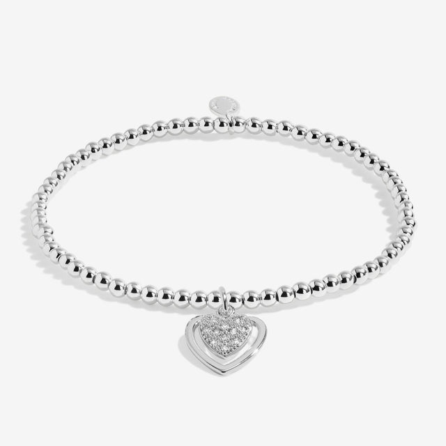 Silver plated beaded bracelet with layered heart charm for mum