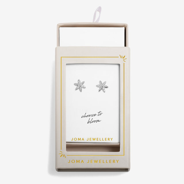 Flower earrings in Joma Jewellery presentation packaging