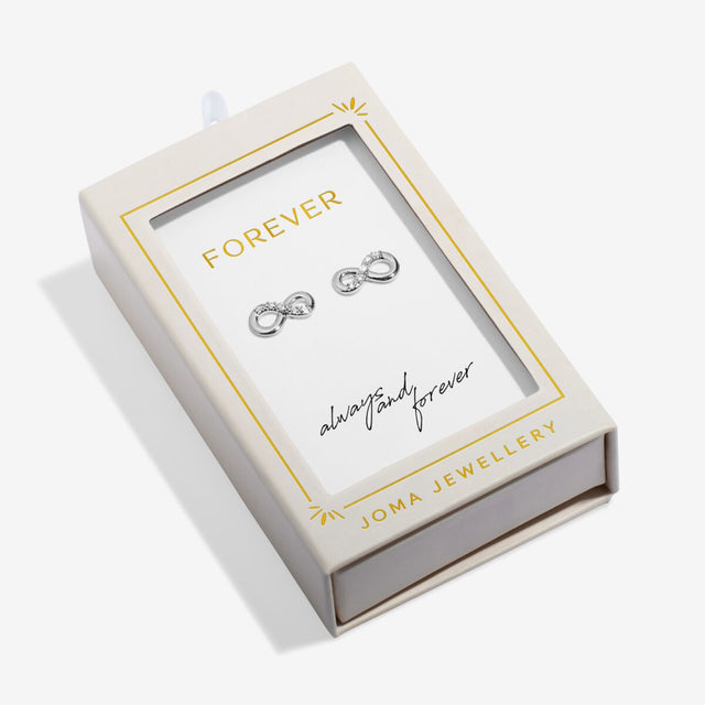 Joma Jewellery Forever infinity earrings in keepsake gift box
