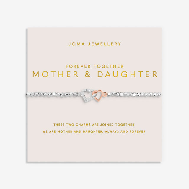 Joma Jewellery Forever Together Mother and Daughter silver and rose gold bracelet on blush card