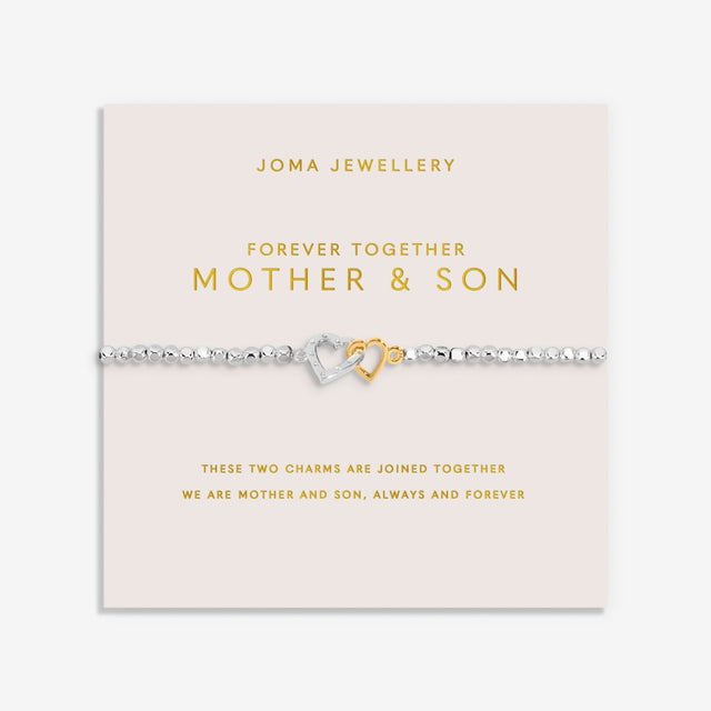 Joma Jewellery Forever Together Mother and Son silver and gold bracelet on blush sentiment card