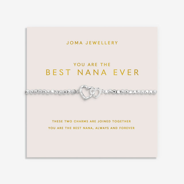Joma Jewellery Forever Yours Best Nana Ever silver plated bracelet on blush sentiment card