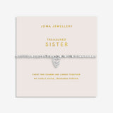 Joma Jewellery Forever Yours Treasured Sister silver plated bracelet on blush sentiment card