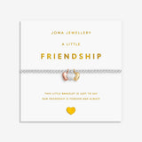 Joma Jewellery Friendship bracelet with trio heart charms on gold foil sentiment card