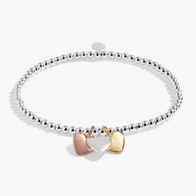 Mixed metal trio heart charm bracelet silver gold rose gold Friendship design