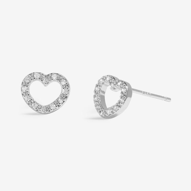 Silver heart stud earrings front view