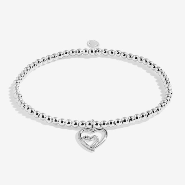 Silver plated beaded bracelet with double heart charm for new mum