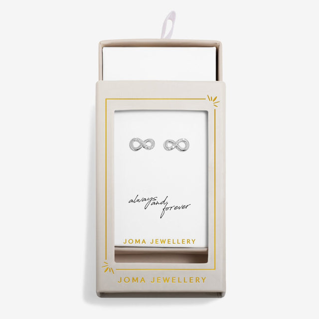 Infinity earrings in Joma Jewellery gift packaging