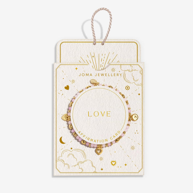 Illustrated cord-pull gift box packaging for Joma Jewellery Love affirmation bracelet