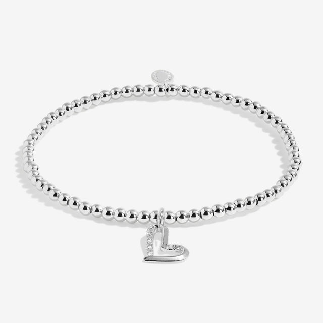 Silver plated beaded bracelet with open heart charm for mum