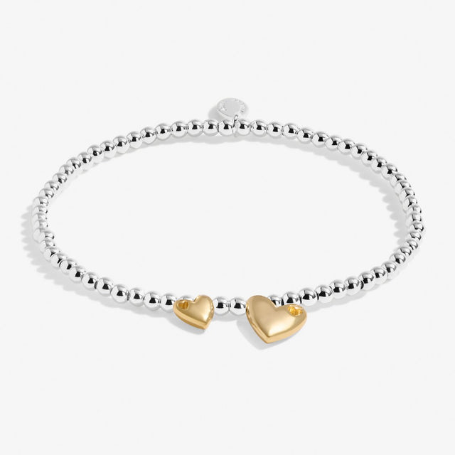 Silver beaded bracelet gift for granddaughter with gold heart charms