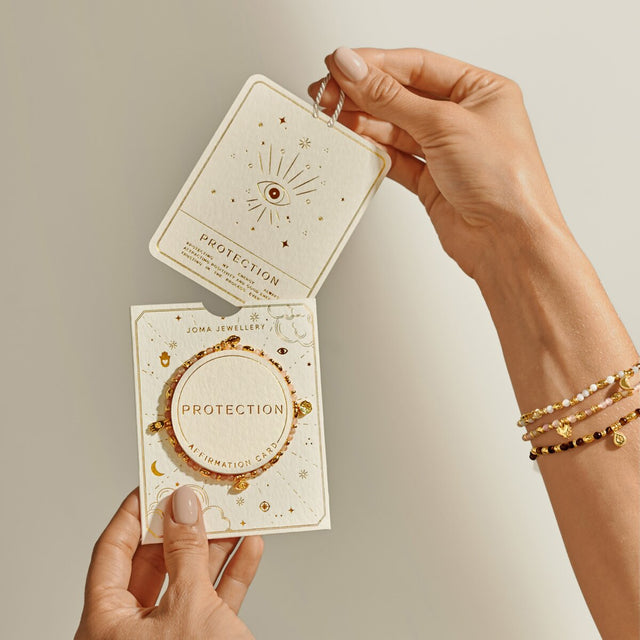 Joma Jewellery affirmation card bracelet gift box showing hidden affirmation card
