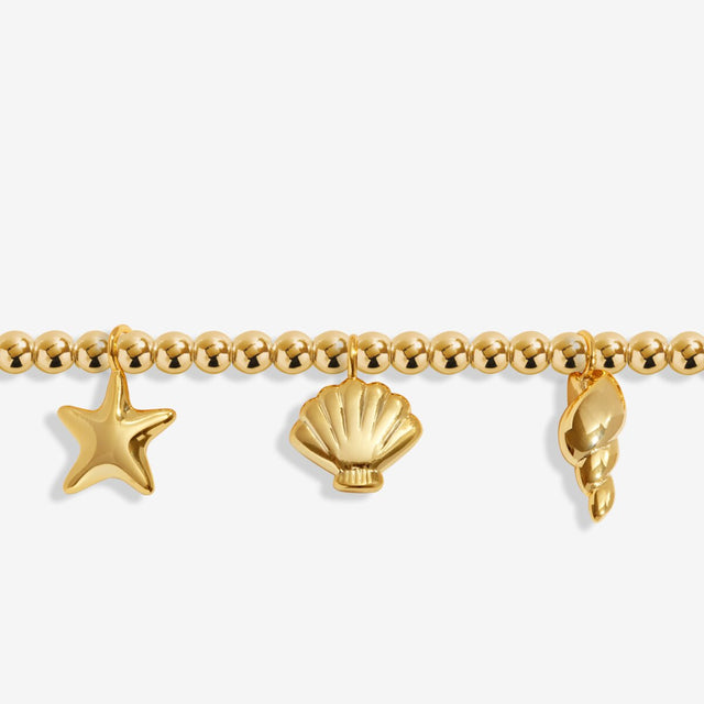 Starfish and shell charm detail on gold anklet