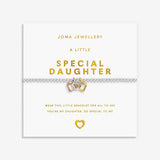 Joma Jewellery A Little Special Daughter bracelet with mixed metal heart charms on gold foil card
