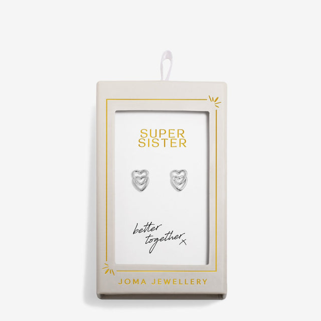 Super Sister earrings sister jewellery in framed packaging