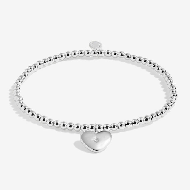 Silver plated beaded bracelet with heart charm and crystal detail