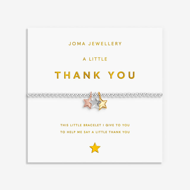 Joma Jewellery A Little Thank You bracelet with mixed metal star charms on gold foil card