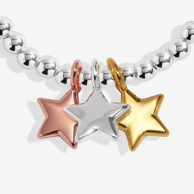Trio star charms in silver, gold and rose gold plating