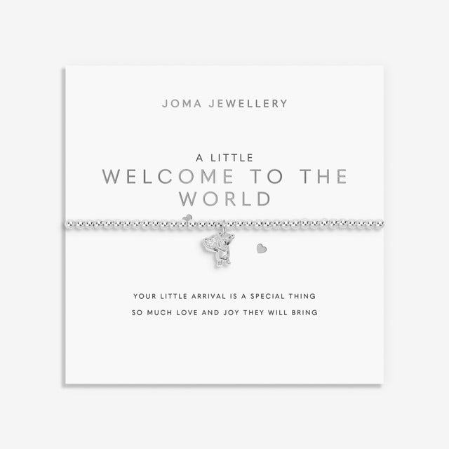 Joma Jewellery Welcome To The World bracelet with sentiment card and gift packaging