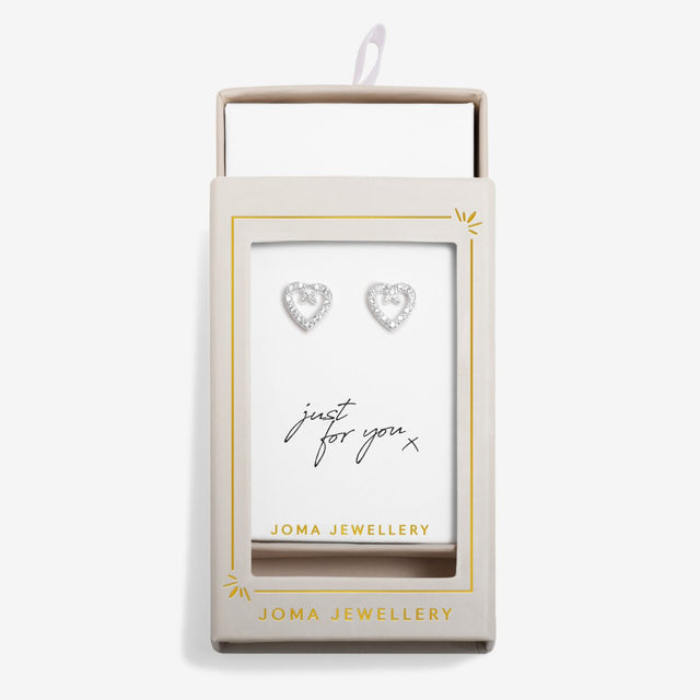 With Love silver heart earrings in matchbox gift packaging